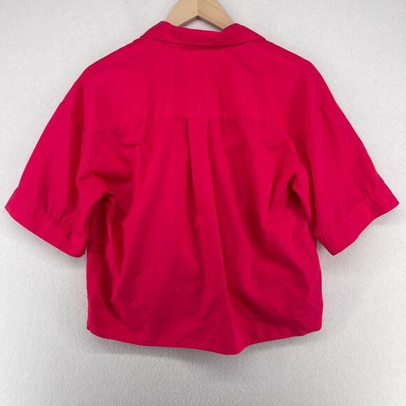 BANANA REPUBLIC Top Womens M Collared Wrap Popover Short Sleeve Blouse Pink - Picture 6 of 13